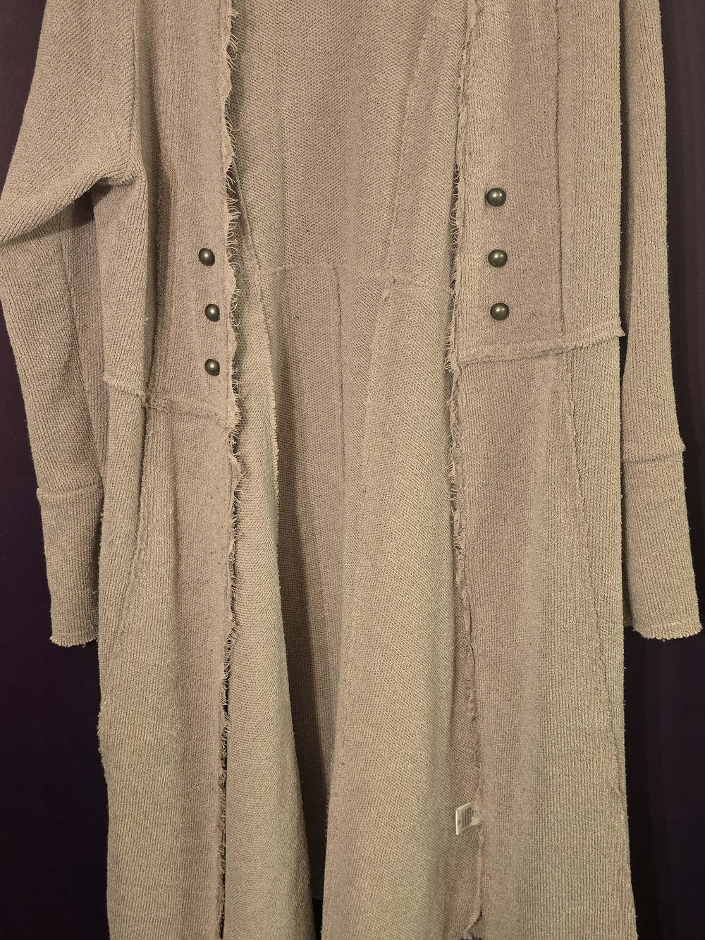 Vocal Long Open-Front Cardigan in Taupe